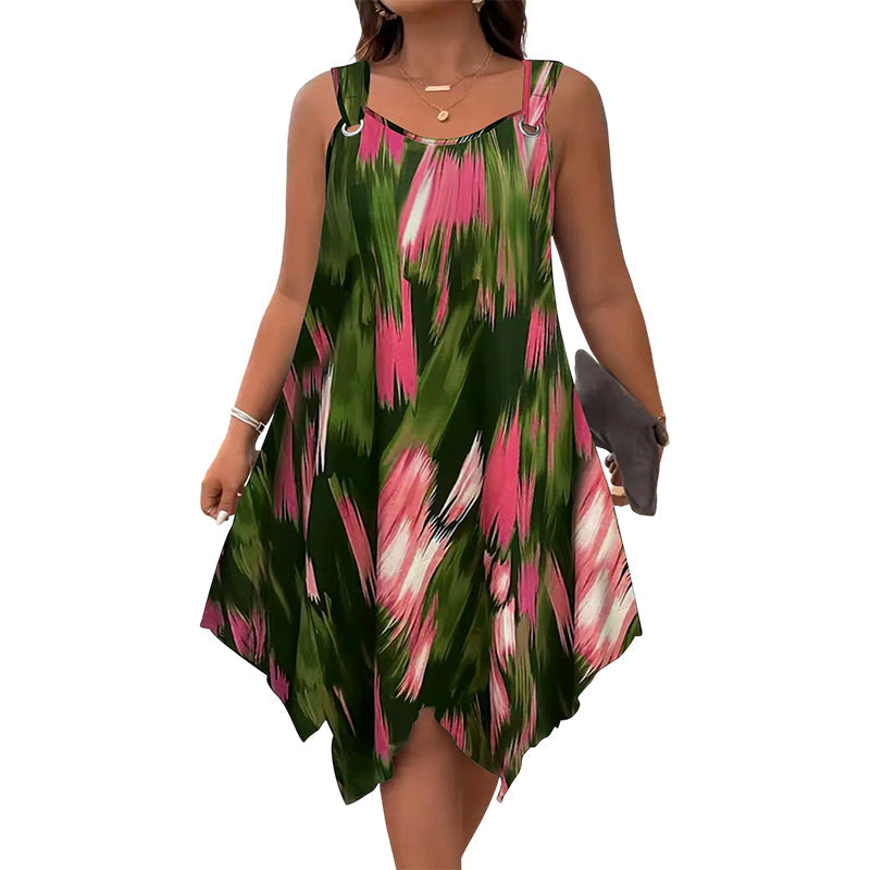 ⏳Time-Limited Special⏰ Elegant Gradient Print Sleeveless Dress – Asymmetrical Hem, O-Ring Straps, Flowy ✨