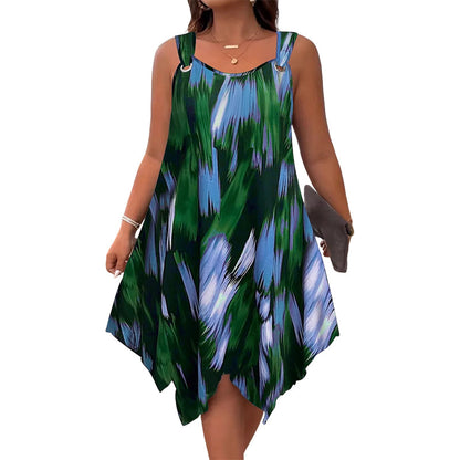 ⏳Time-Limited Special⏰ Elegant Gradient Print Sleeveless Dress – Asymmetrical Hem, O-Ring Straps, Flowy ✨