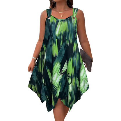 ⏳Time-Limited Special⏰ Elegant Gradient Print Sleeveless Dress – Asymmetrical Hem, O-Ring Straps, Flowy ✨