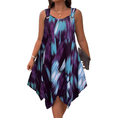 ⏳Time-Limited Special⏰ Elegant Gradient Print Sleeveless Dress – Asymmetrical Hem, O-Ring Straps, Flowy ✨
