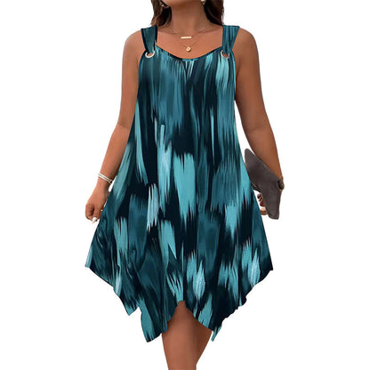 ⏳Time-Limited Special⏰ Elegant Gradient Print Sleeveless Dress – Asymmetrical Hem, O-Ring Straps, Flowy ✨