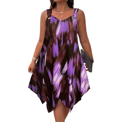 ⏳Time-Limited Special⏰ Elegant Gradient Print Sleeveless Dress – Asymmetrical Hem, O-Ring Straps, Flowy ✨