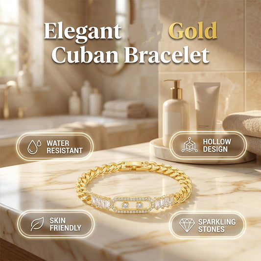 📿 LIMITED-TIME 50% OFF! 💥 Women's Gold-Tone Cubic Zirconia Chain Bracelet – Cuban Link, Zircon Accents, Fold-Over Clasp ✨