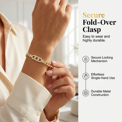 📿 LIMITED-TIME 50% OFF! 💥 Women's Gold-Tone Cubic Zirconia Chain Bracelet – Cuban Link, Zircon Accents, Fold-Over Clasp ✨