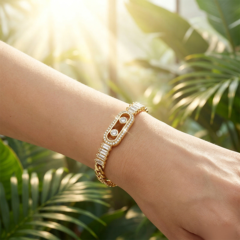 📿 LIMITED-TIME 50% OFF! 💥 Women's Gold-Tone Cubic Zirconia Chain Bracelet – Cuban Link, Zircon Accents, Fold-Over Clasp ✨
