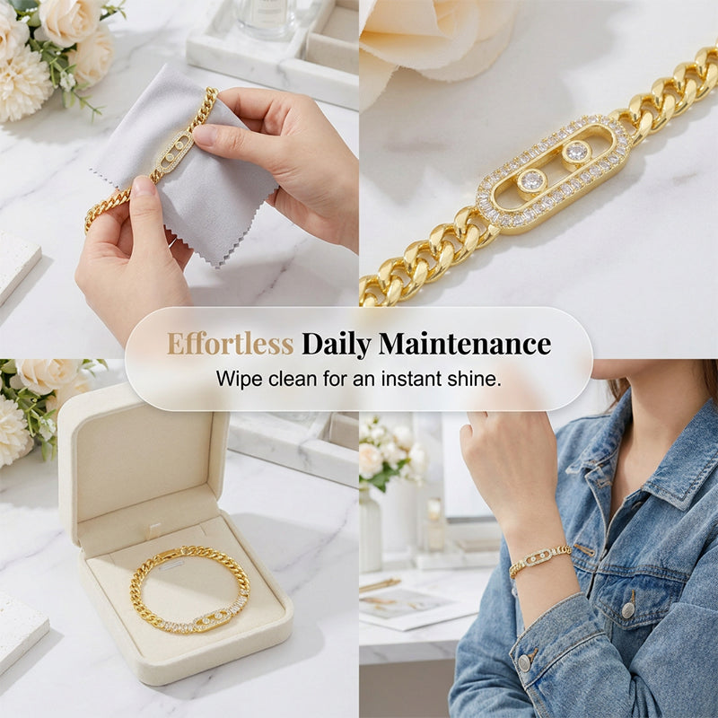 📿 LIMITED-TIME 50% OFF! 💥 Women's Gold-Tone Cubic Zirconia Chain Bracelet – Cuban Link, Zircon Accents, Fold-Over Clasp ✨