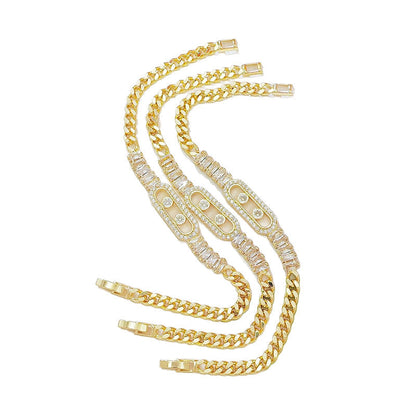 📿 LIMITED-TIME 50% OFF! 💥 Women's Gold-Tone Cubic Zirconia Chain Bracelet – Cuban Link, Zircon Accents, Fold-Over Clasp ✨