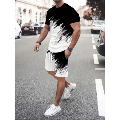 👕NOW 50% OFF! 💥 Men's Summer Dynamic Print Casual Set – 3D Brushstroke, Ultra-Soft, Ergonomic Fit ✨