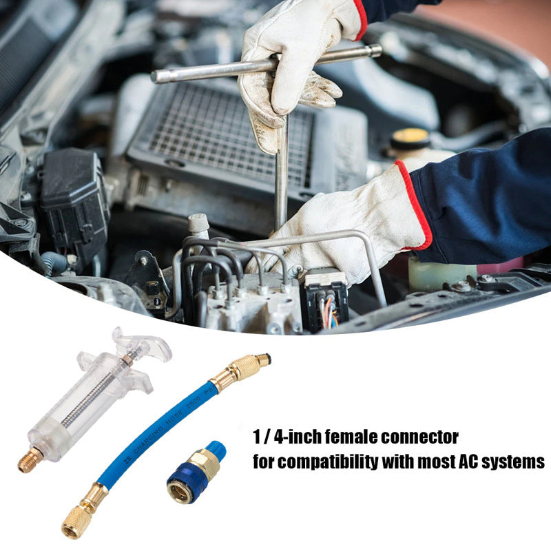 💥Precision AC Oil Dye Injector – Brass Construction, High Pressure Hose, Clear Barrel