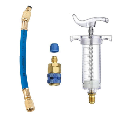 💥Precision AC Oil Dye Injector – Brass Construction, High Pressure Hose, Clear Barrel
