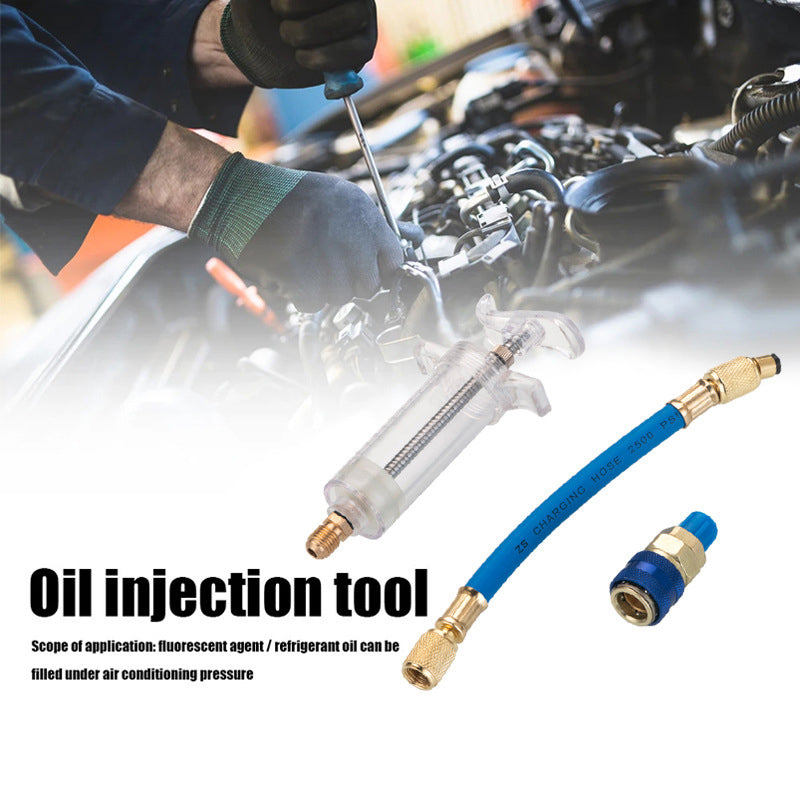 💥Precision AC Oil Dye Injector – Brass Construction, High Pressure Hose, Clear Barrel