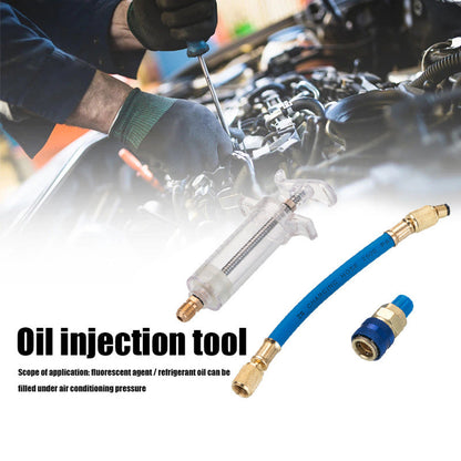 💥Precision AC Oil Dye Injector – Brass Construction, High Pressure Hose, Clear Barrel
