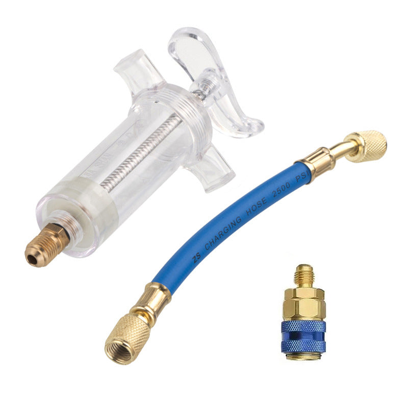 💥Precision AC Oil Dye Injector – Brass Construction, High Pressure Hose, Clear Barrel