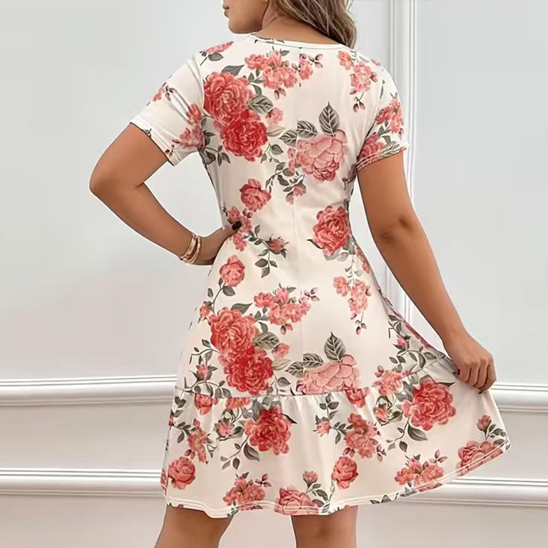 Women's Elegant Floral Print Ruffled Hem Dress