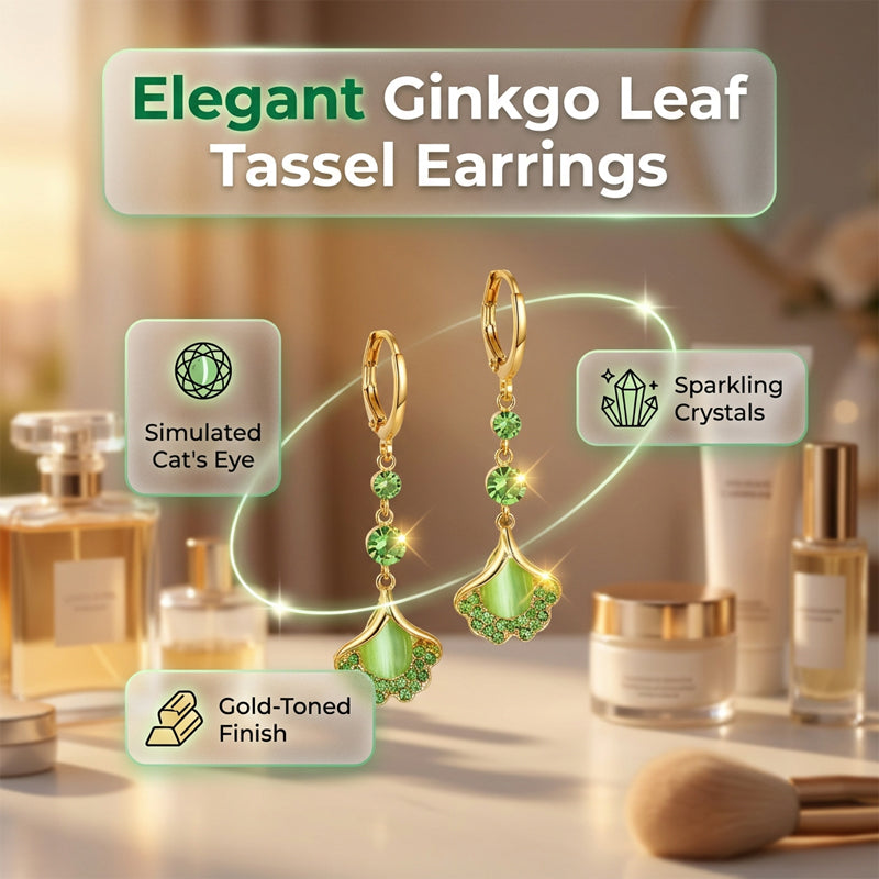 Elegant Ginkgo Leaf Tassel Earrings