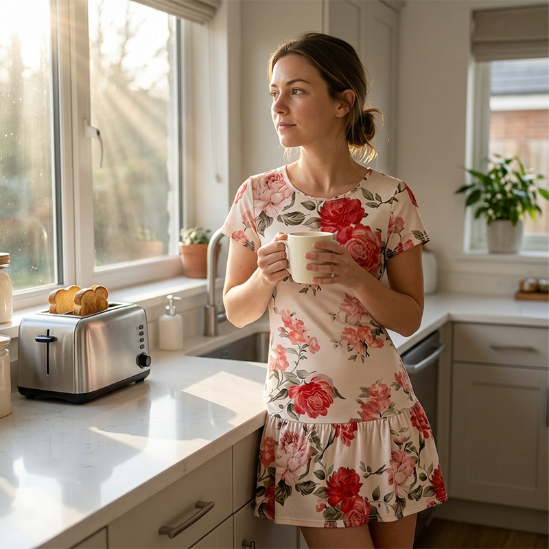 Women's Elegant Floral Print Ruffled Hem Dress
