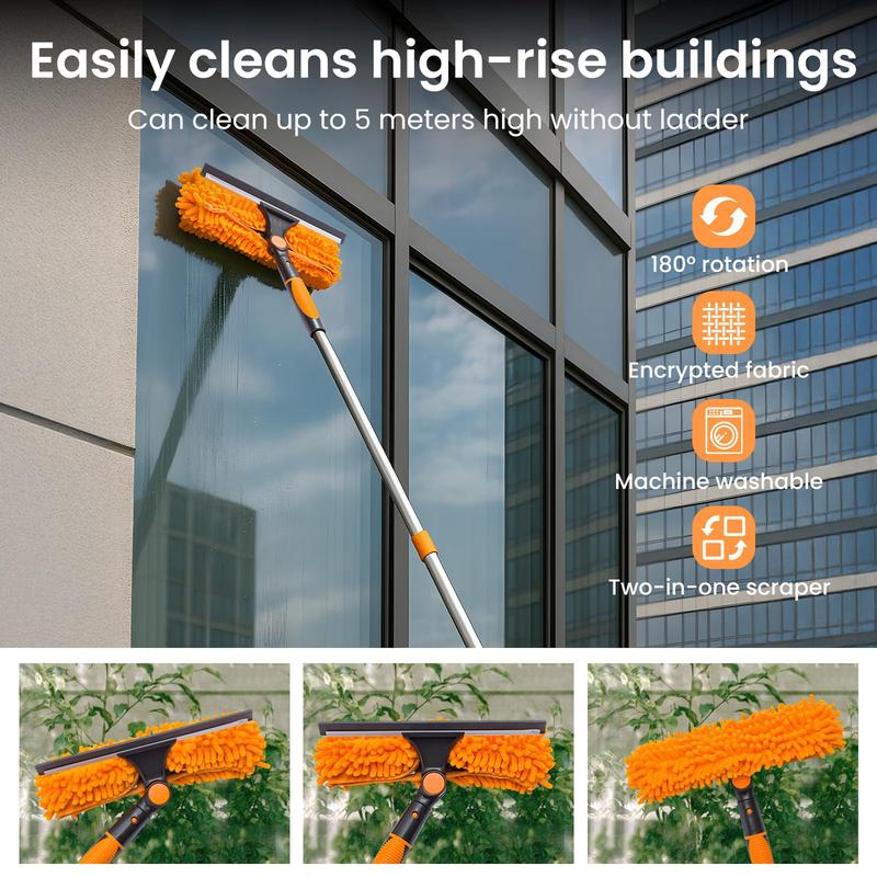 2-in-1 Window Squeegee with Long Extension Pole