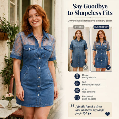 Women's Fashion Sheer Lace Denim Mini Dress