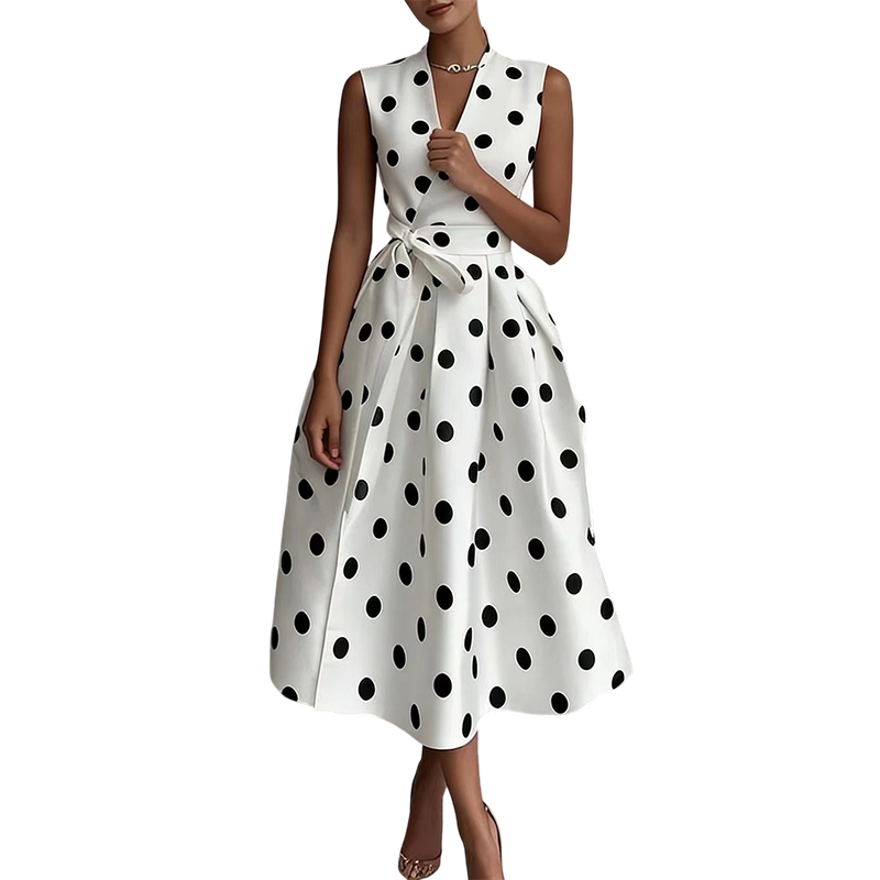 Women's Polka Dot Sleeveless V-Neck Dress