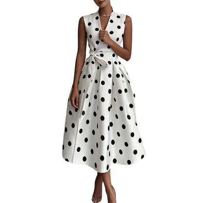 Women's Polka Dot Sleeveless V-Neck Dress