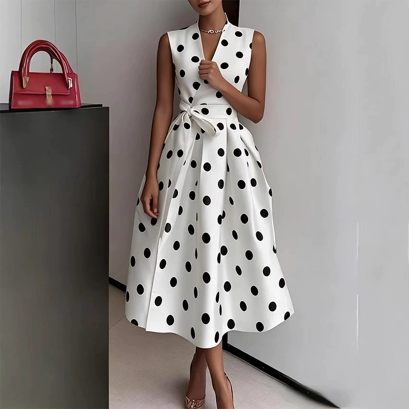 Women's Polka Dot Sleeveless V-Neck Dress