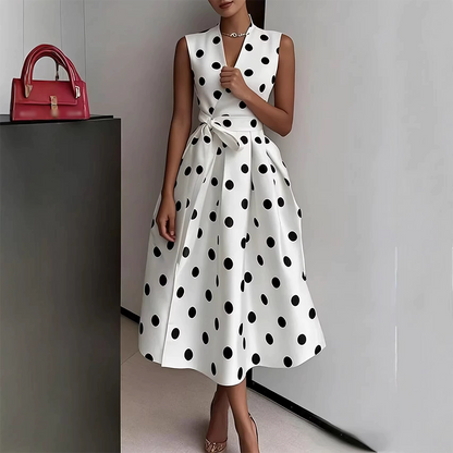 Women's Polka Dot Sleeveless V-Neck Dress