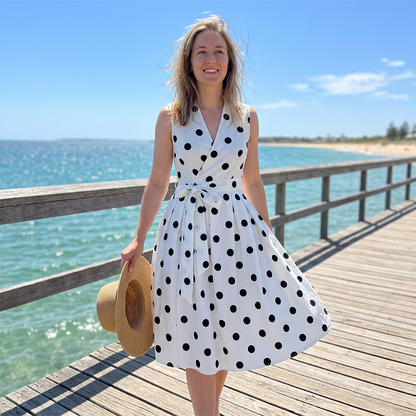 Women's Polka Dot Sleeveless V-Neck Dress
