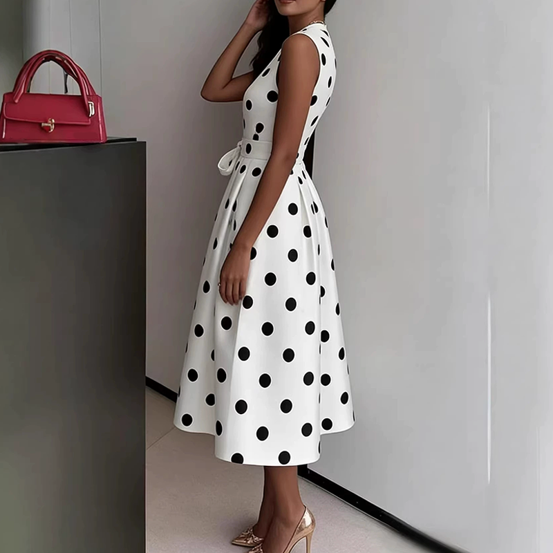 Women's Polka Dot Sleeveless V-Neck Dress