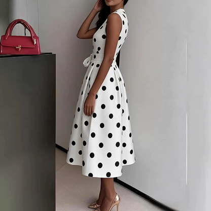 Women's Polka Dot Sleeveless V-Neck Dress