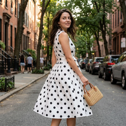 Women's Polka Dot Sleeveless V-Neck Dress