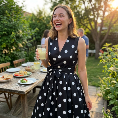 Women's Polka Dot Sleeveless V-Neck Dress