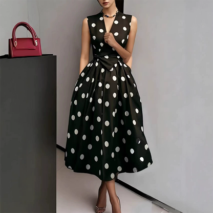 Women's Polka Dot Sleeveless V-Neck Dress
