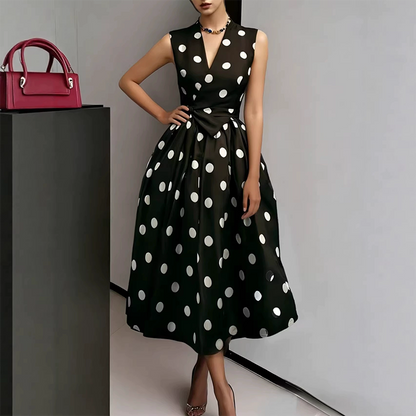 Women's Polka Dot Sleeveless V-Neck Dress