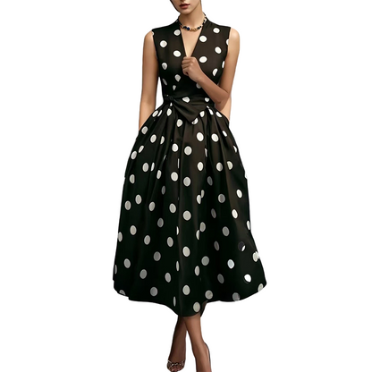 Women's Polka Dot Sleeveless V-Neck Dress
