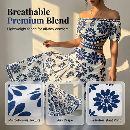 Women’s Off-the-Shoulder Waist Cutout Daisy Printed Resort Dress
