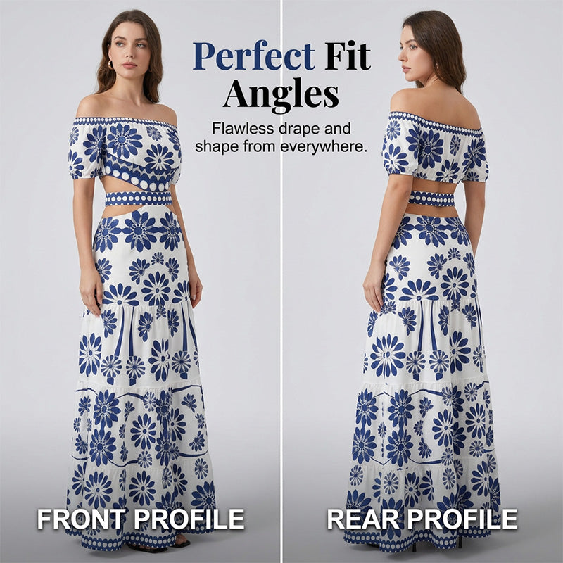 Women’s Off-the-Shoulder Waist Cutout Daisy Printed Resort Dress