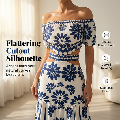 Women’s Off-the-Shoulder Waist Cutout Daisy Printed Resort Dress