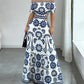 Women’s Off-the-Shoulder Waist Cutout Daisy Printed Resort Dress