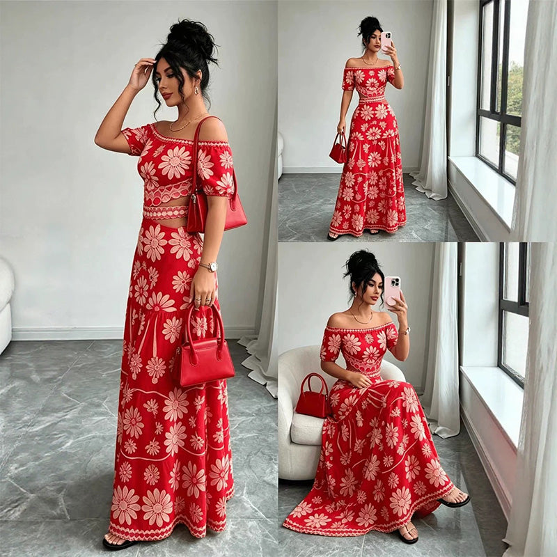 Women’s Off-the-Shoulder Waist Cutout Daisy Printed Resort Dress