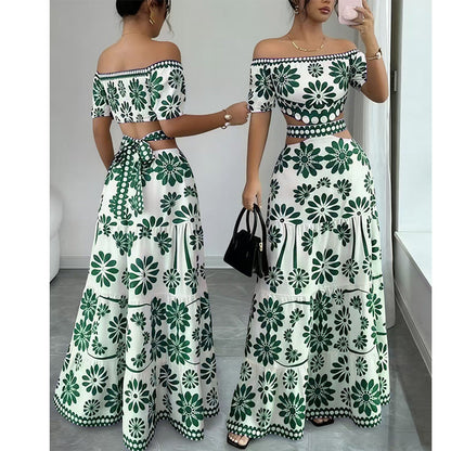 Women’s Off-the-Shoulder Waist Cutout Daisy Printed Resort Dress