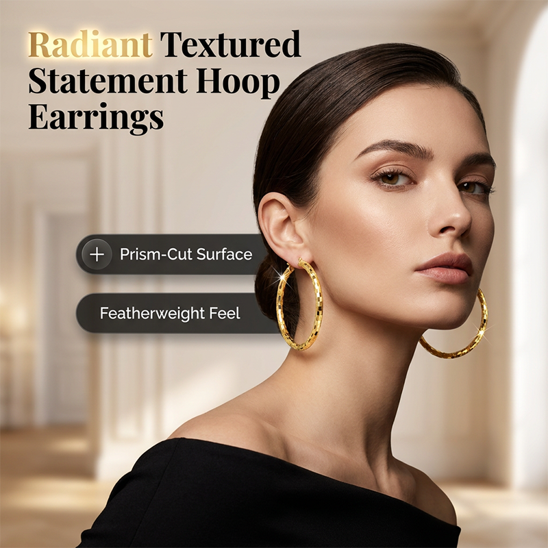 Women’s Minimalist Textured Hoop Earrings Statement Round Jewelry