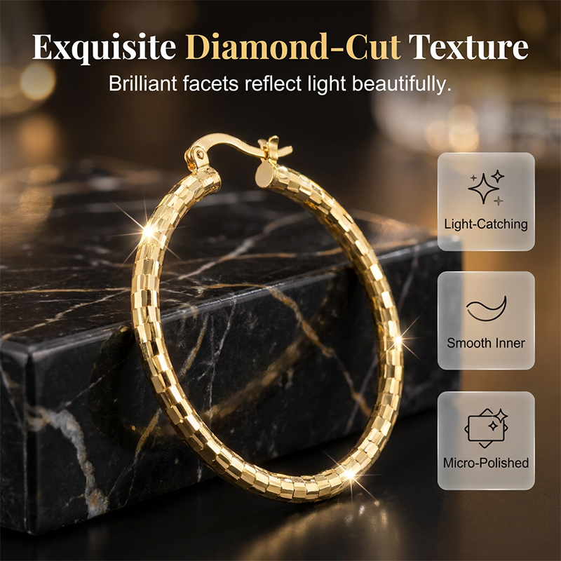 Women’s Minimalist Textured Hoop Earrings Statement Round Jewelry