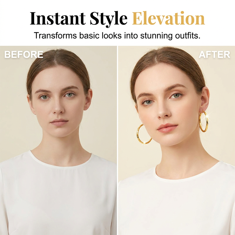 Women’s Minimalist Textured Hoop Earrings Statement Round Jewelry