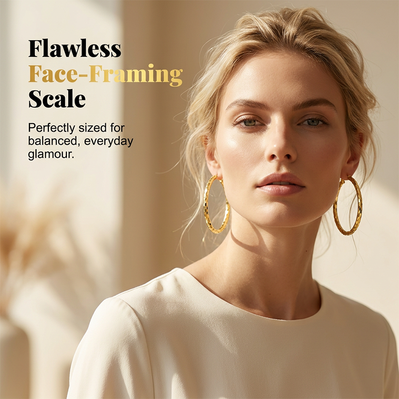 Women’s Minimalist Textured Hoop Earrings Statement Round Jewelry