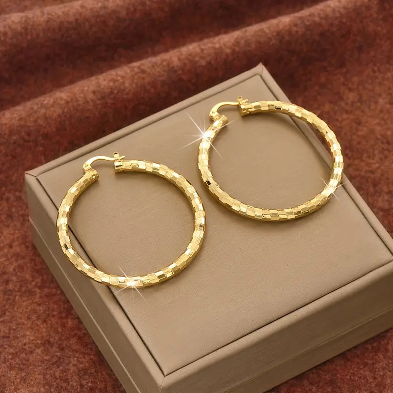 Women’s Minimalist Textured Hoop Earrings Statement Round Jewelry