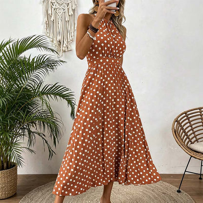 Women's Polka Dot Halter Neck Dress