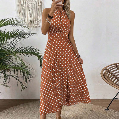 Women's Polka Dot Halter Neck Dress