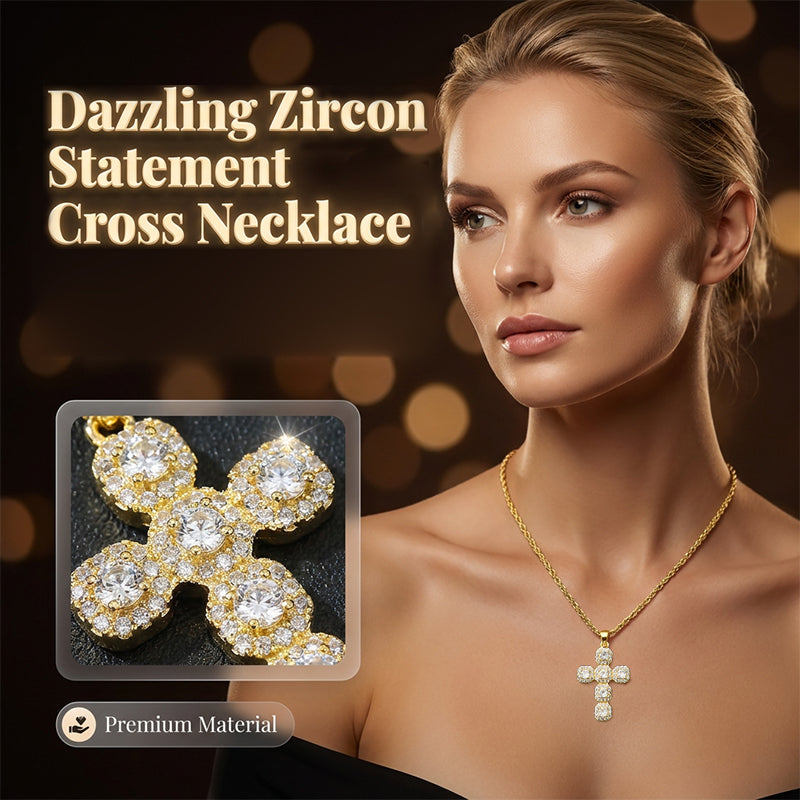 Copper Inlaid Zircon Cross Charm Pendant