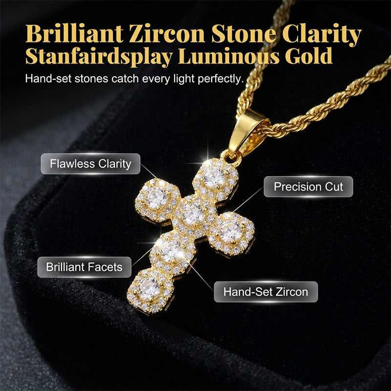 Copper Inlaid Zircon Cross Charm Pendant
