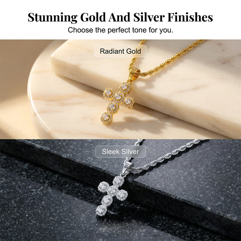 Copper Inlaid Zircon Cross Charm Pendant